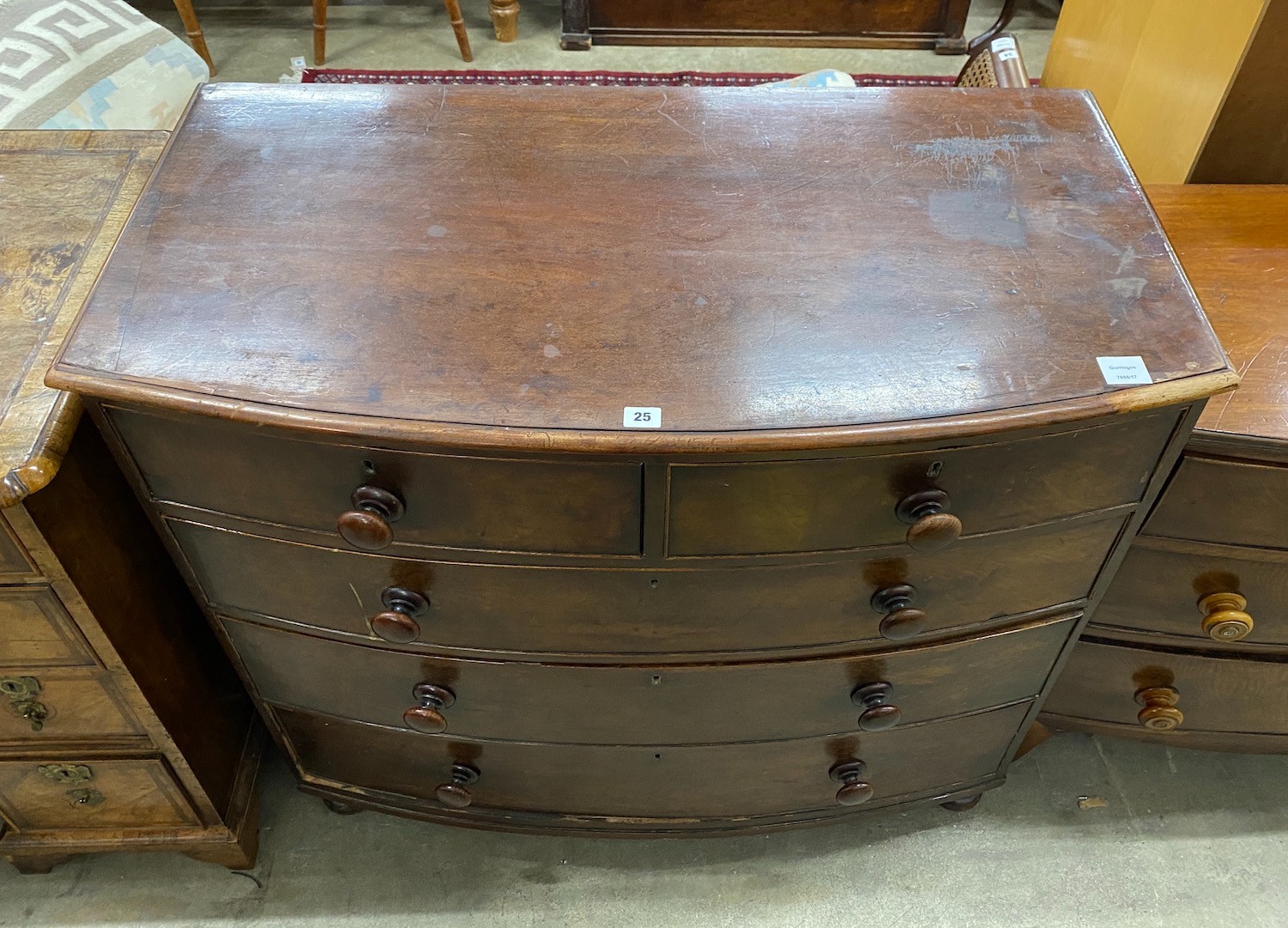 A Regency mahogany bowfront chest, width 104cm, depth 54cm, height 96cm